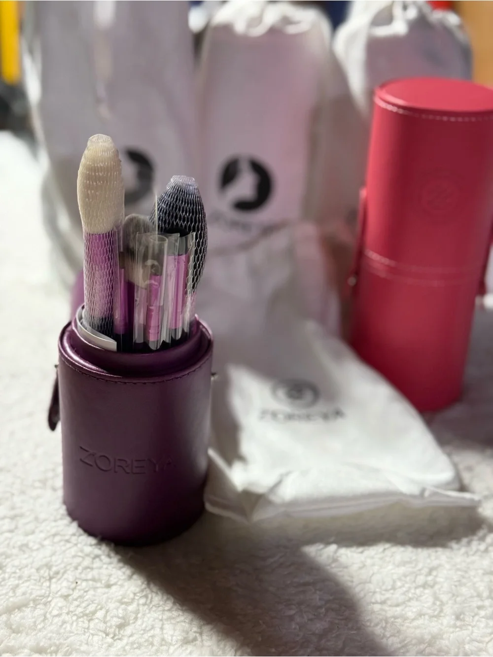 ZOREYA Purple or Pink  Makeup Brush Set with Travel Case